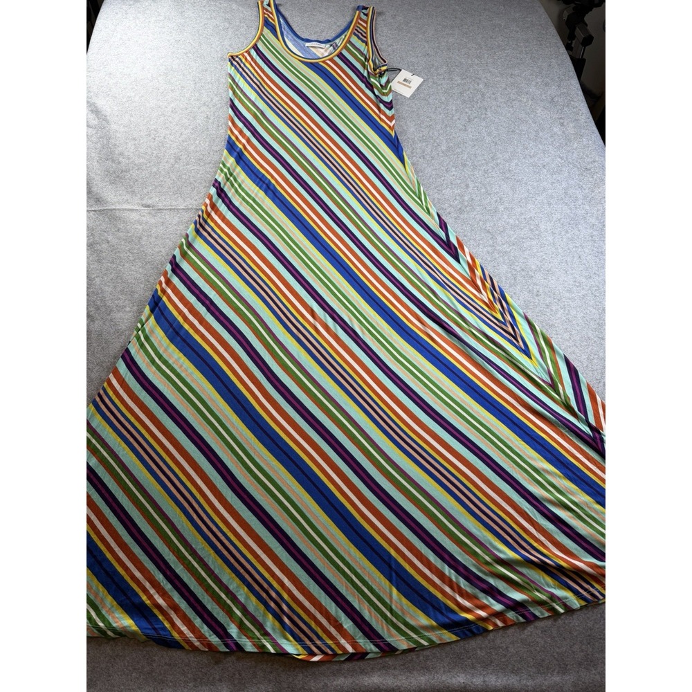 Calvin Klein Womens Maxi Dress 12 Multicolor Sleeveless Flowy Striped New